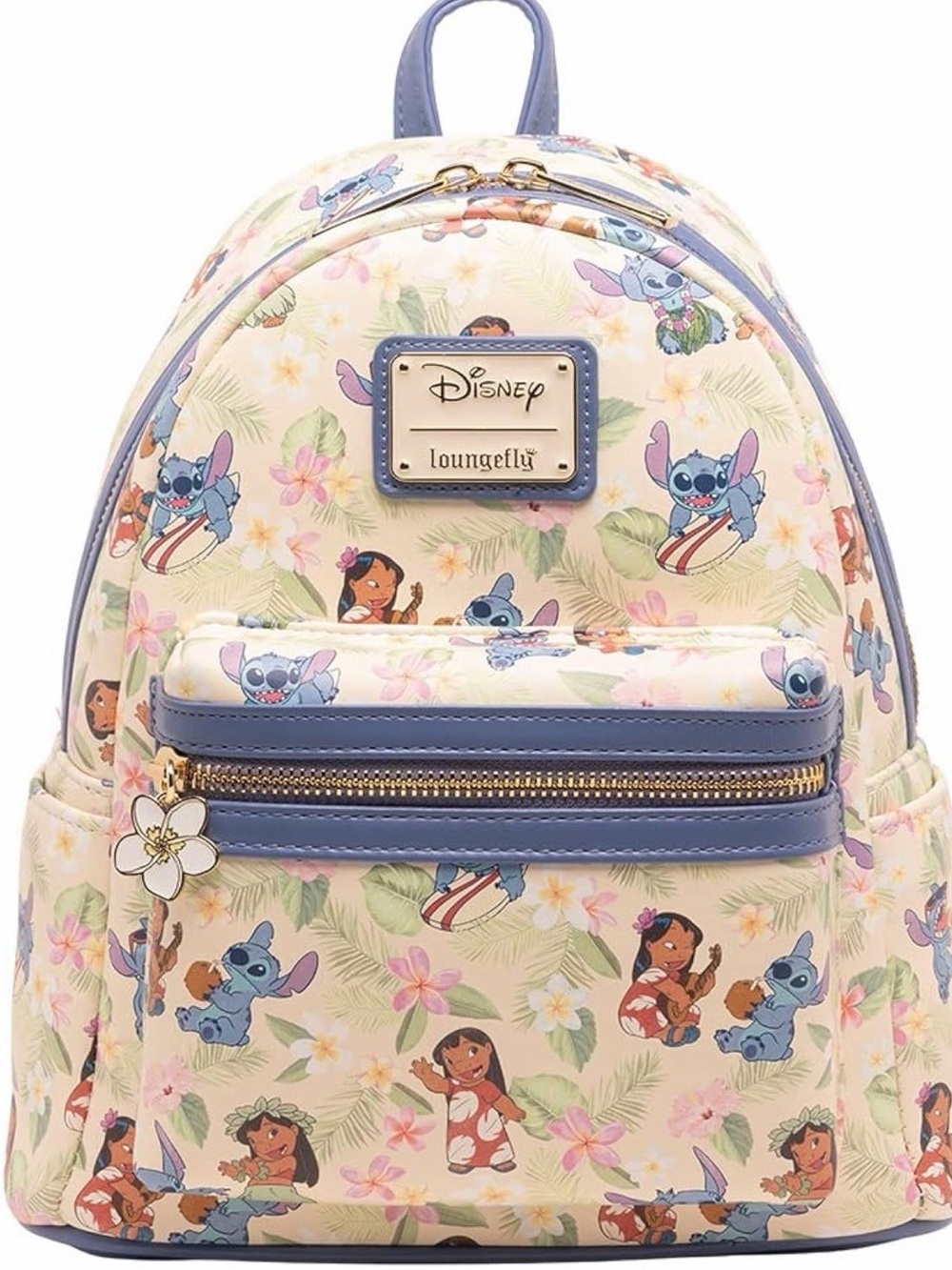 Loungefly Cream Floral Lilo & Stitch Mini Backpack with Blue Trim